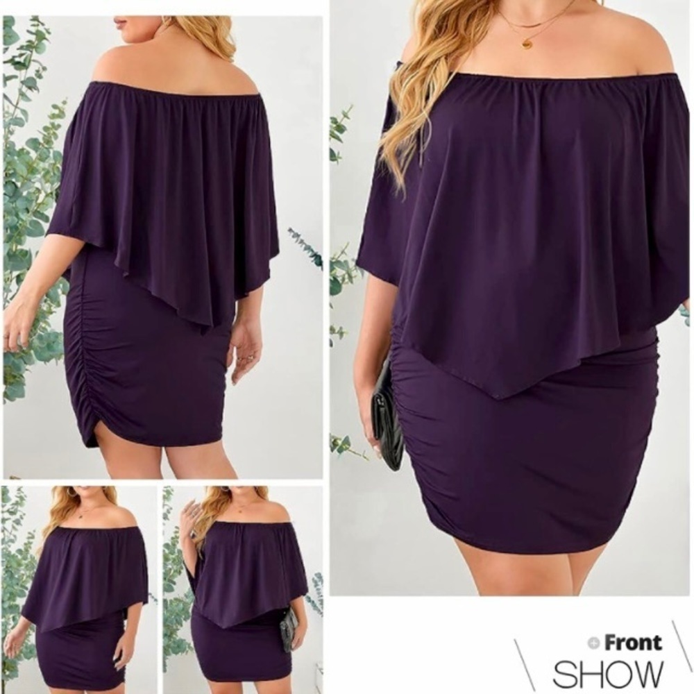Women Off Shoulder Ruffles Bodycon Mini Dress,‎ size L EUC - Picture 5 of 10